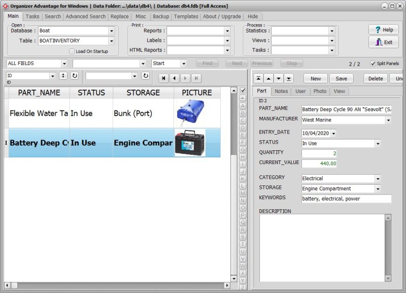 Boat Inventory Software for Windows PCs grid